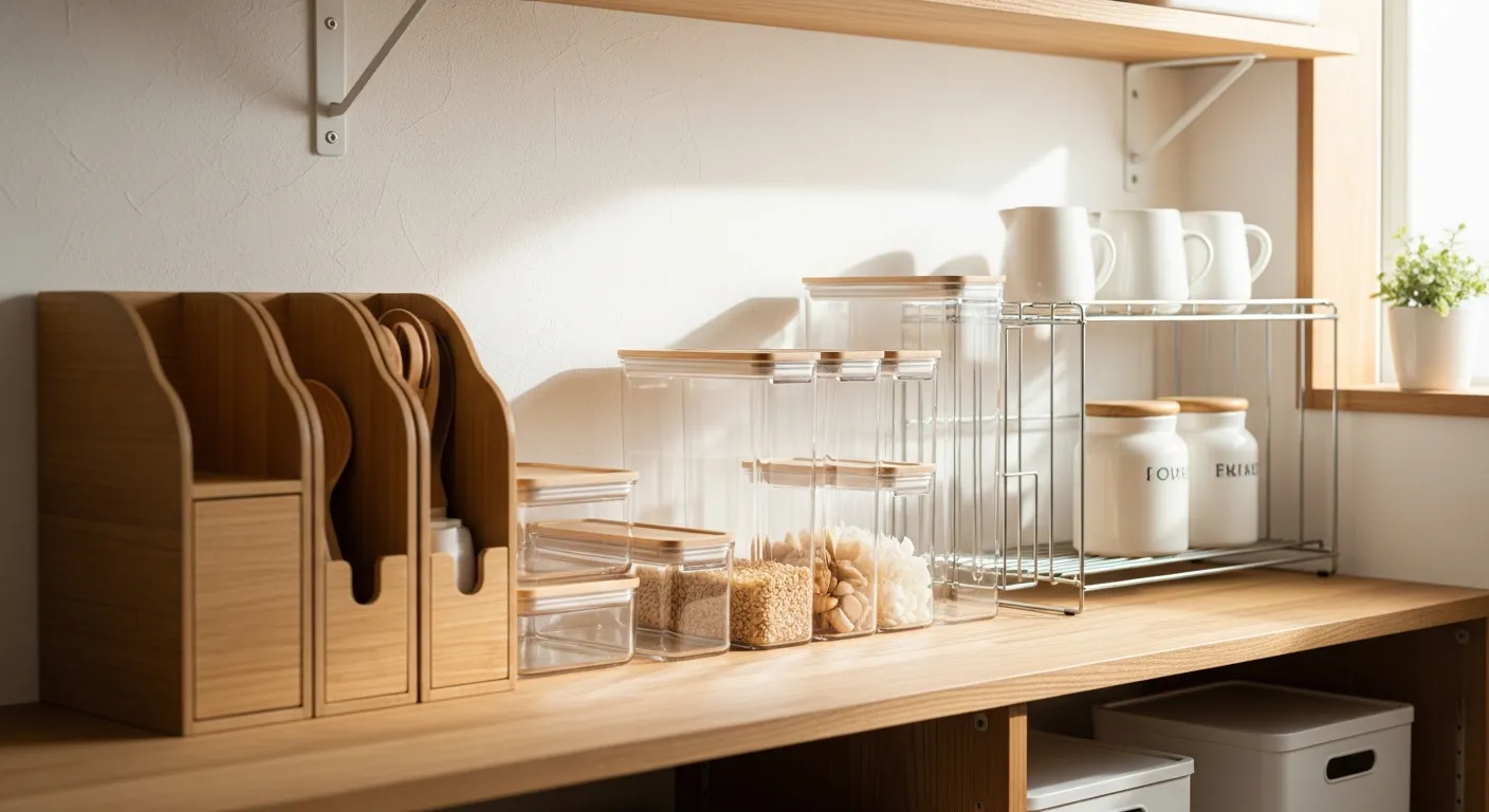 整理整頓された調味料ラックと選択肢